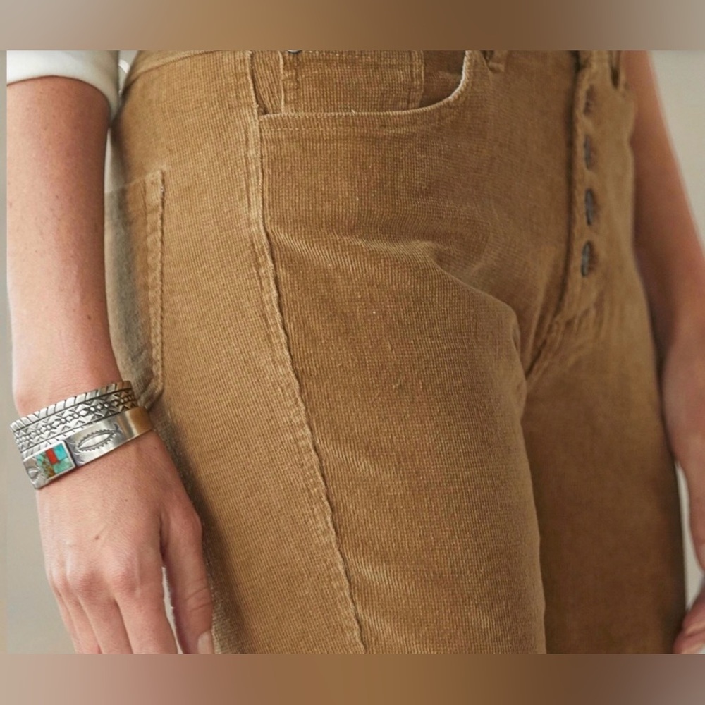 Boundless North Soft Stretchy Corduroy Pants w Distinct Button Fly & Raw Hem S28